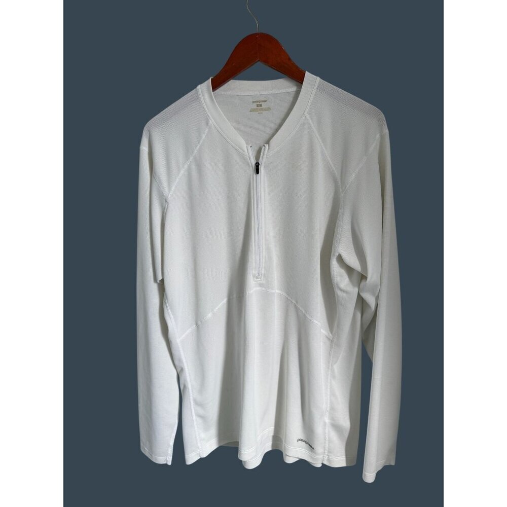 Patagonia Mens White Long Sleeve Zip Neck Performance Shirt Polyester